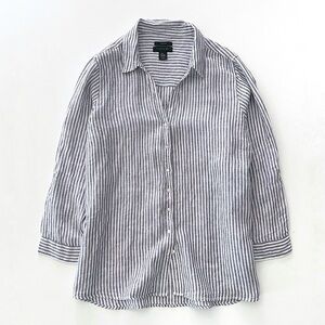 Tahari Linen Striped Button Front Tunic Shirt Size 2X